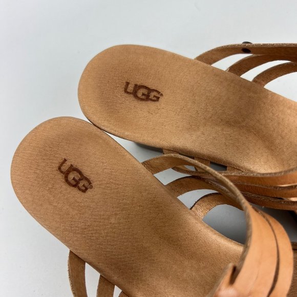 UGG Mattie Womens Platform Wedge Strappy Sandals Tan Brown Leather size 10 - Picture 12 of 16